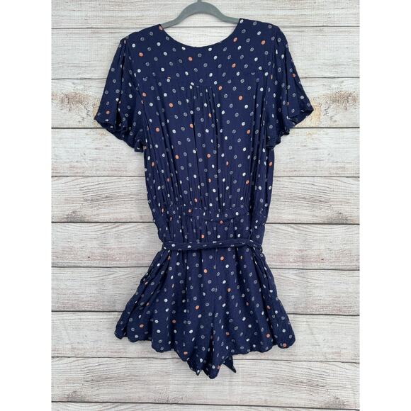 Ett:Twa Anthropologie Button Up Romper Women's Large Navy Blue Sanddollar Print - Picture 2 of 10
